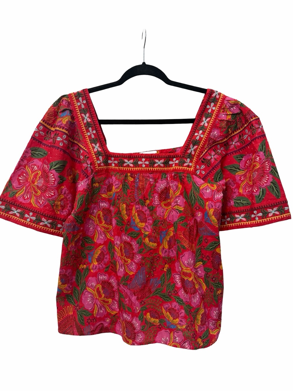 Sezane + FARM RIO Candace Blouse Floral Bela Embroidered Square Neck Top 4 36